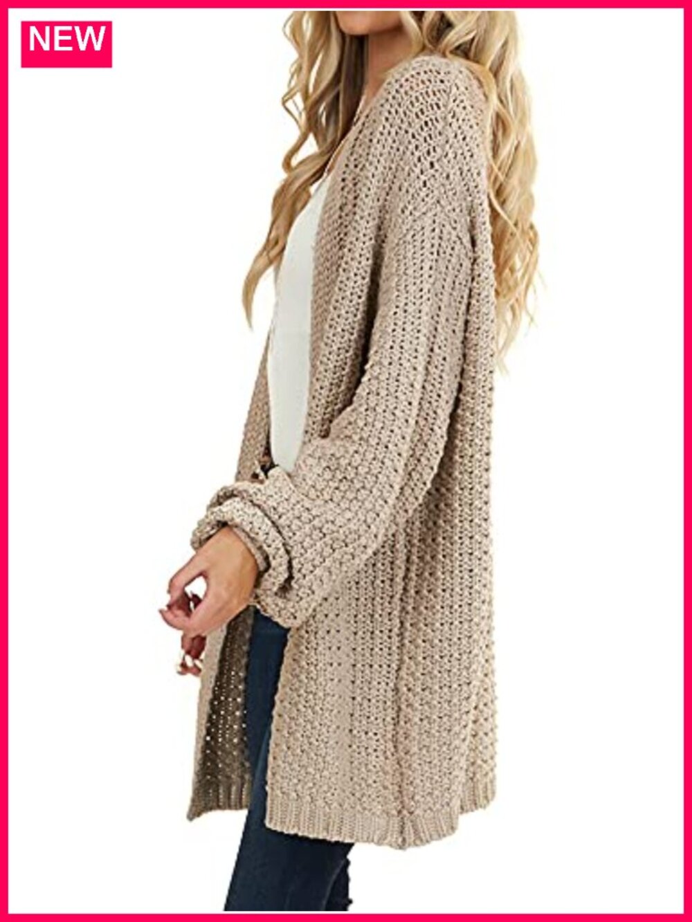 Oversized Open Front Knit Cardigan Long Sleeve Batwing - Picture 3 of 6